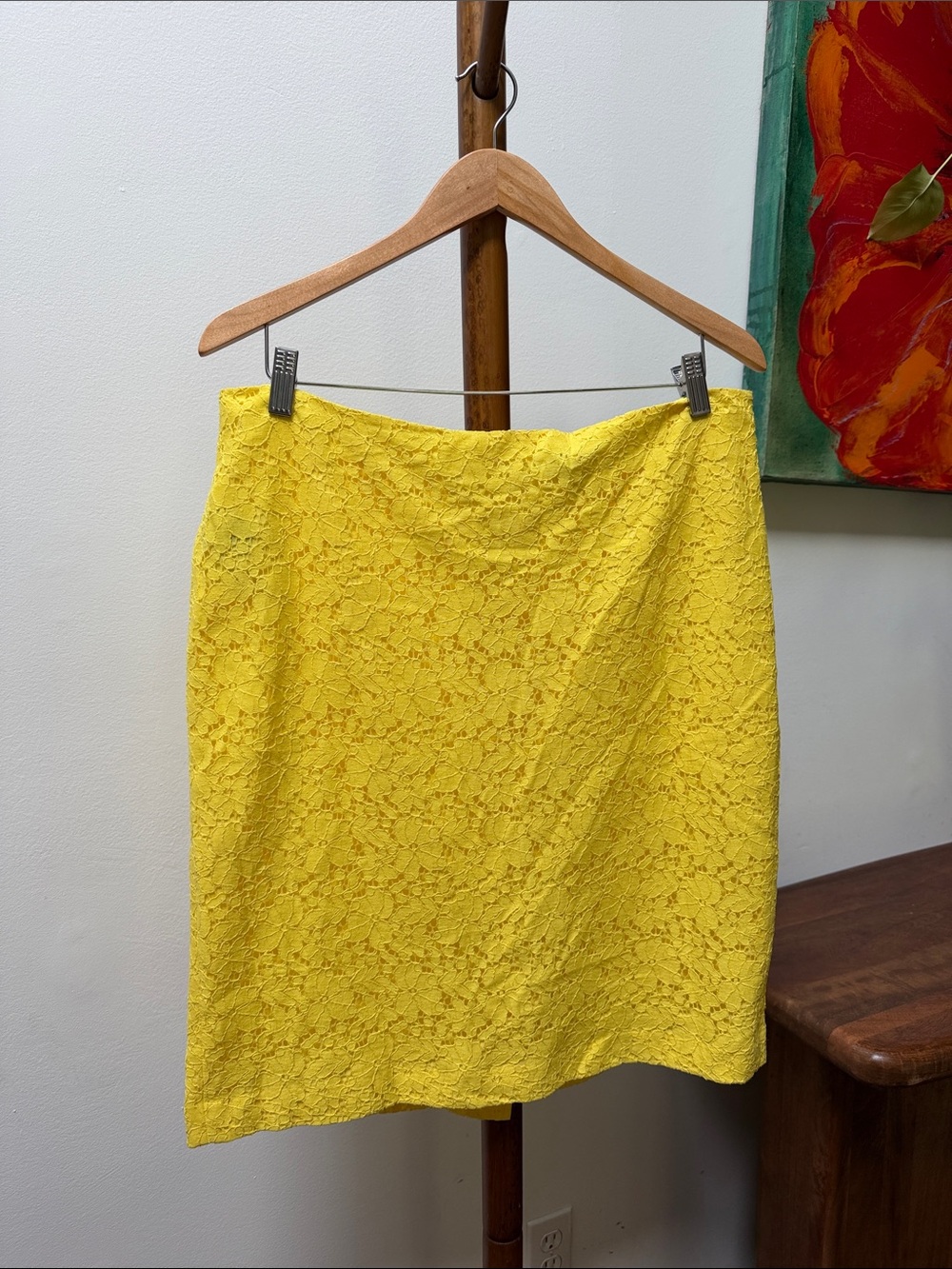 Ann Taylor Yellow Lace Pencil Skirt 14